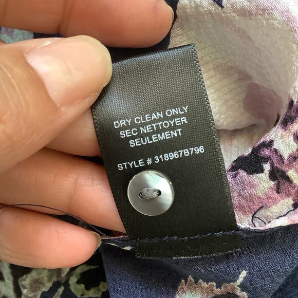 Rebecca Taylor Silk Blend Navy Magnolia Floral Button Front Scarf Blouse 4 - Picture 6 of 7